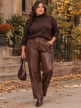 Reitmans Signature Womens Vegan Faux Leather Pants Caramel Brown Neutral Size 20